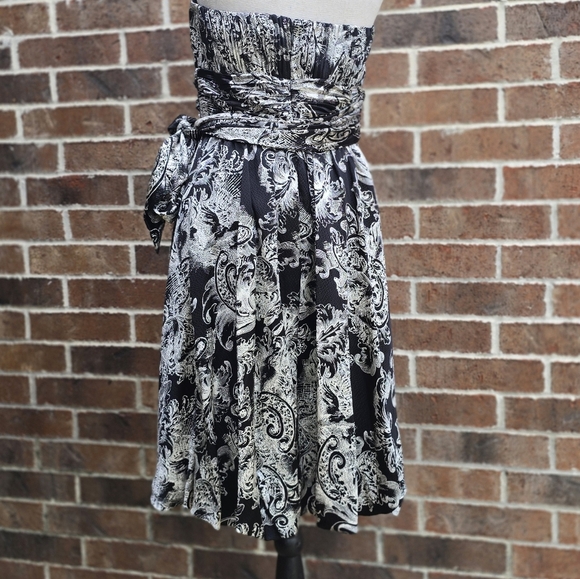 BCBGMaxAzria Strapless Black and Cream Paisley Dress 100% Silk - Picture 7 of 13